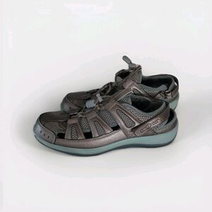 Orthofeet Verona Sandals Women's Size 9 Pewter Gray Leather Fisherman 997